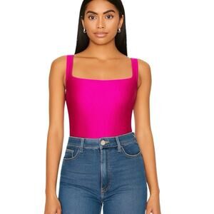 Good American NWT Fuchsia Shine Compression Scuba Tank Square Neck Bodysuit XS/0